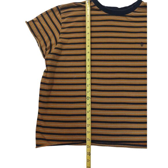 Volcom Womens Striped Short Sleeve T-Shirt Plus Sz XXL Brown Blue Cropped Boxy - Picture 9 of 12